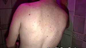 Randy gay bear roughly fucks and destroys tight butt bareback in shower