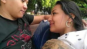 Colombian duo pleasures each other openly in public park