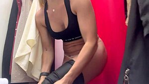 Very Sexy Tight Pants Try-On Reveals Amateur Tits and Panties in Public Close-Up