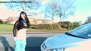 Naughty babe strips and pisses right on public street