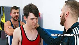 Wrestling Threesome Goes Bareback In Steamy Classroom Action