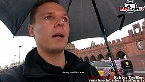 Chubby German milf with brown hair picked up on street for fucking