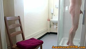 bigtitted mature cfnm amateur, can you handle stroking this cock in the shower?