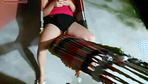 Stepmother distracted, not noticing her swollen pussy slipping out of shorts while on the hammock, driving me wild with desire.