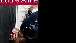 Aline Sucks and Swallows Cum at Glory Hole