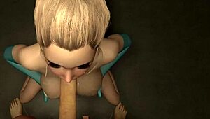 3D hentai busty blonde gives deepthroat POV blowjob