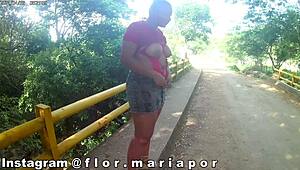 horny girl shows natural tits big ass and wet pussy in street