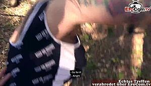 curious german milf hitchhiker picked up for car and outdoor banging.