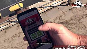 curious german milf hitchhiker picked up for car and outdoor banging.