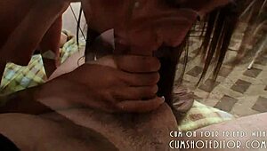 Young Filipina gagging on fat cock in kitchen