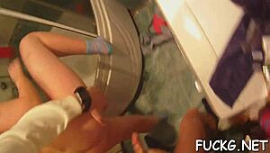 Guy in glasses picks up and roughly bangs a slut in a hardcore group sex session