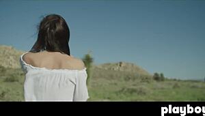 alexandra tyler poses naked outdoors, showing off her perfect boobs