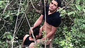 wild gay sex in the forest with blowjob