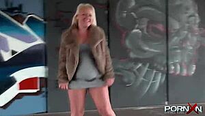 Mature blonde flashes panties and pisses in public spot. Outdoor hardcore with Pornxn star!