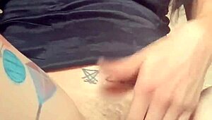 woman with huge lips teases and touches herself