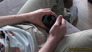 Uncut Hunk Solo Strokes His Dick To Cumshot