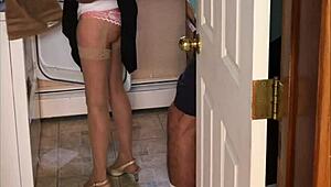 Umm, sexy milf gives in to neighbor boy in laundry room chaos