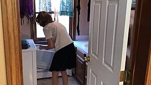 Umm, sexy milf gives in to neighbor boy in laundry room chaos