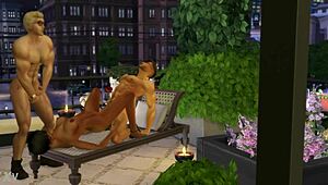 Hunky Sims 4: Summer Heat Threesome with Slut and Two Muscle Studs in Deepthroat Action!