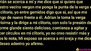 The neighbor's big cock satisfies the bbw wife while her husband watches the cumshot.