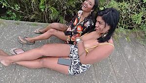 yo, took the young carioca girl to the beach to screw with the couple in the woods and got caught bangin’! 😜