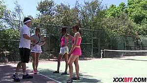 Summer Camp Tennis Friends Having Fun Together