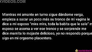 The neighbor's big cock satisfies the bbw wife while her husband watches the cumshot.