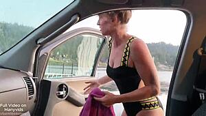 Stepmom with Big Tits Caught in Rough Outdoor Cum-Covered Action