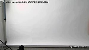 tight brunette model gets hot ass cumshot during pov casting on sofa