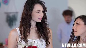 Valentine's Day threesome with petite teens Liz Jordan and Maya Woulfe