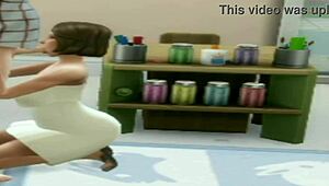 brunette teen helps old teacher at lunch time