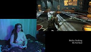 Naked Brunette Plays Deadspace With Big Tits