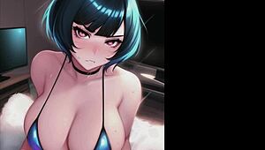 Wet anime girls suck and kiss in rain