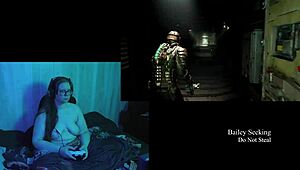 Naked Brunette Plays Deadspace With Big Tits