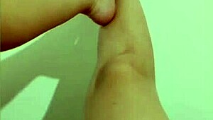 Cute girl shows her sexy legs and then masturbates her wet hole