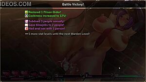 karryn falls again in prison, showing her big tits and ass.