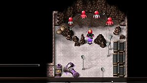 karryn falls again in prison, showing her big tits and ass.