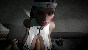 Having sex with a curvy nun in close-up POV