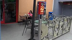 This real miniature legal age teen 18+ is giving a blowjob and getting fucked in POV