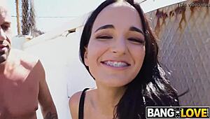 claudia bavel gets a rough public fuck with cum in mouth