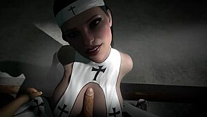 Having sex with a curvy nun in close-up POV