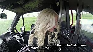 Handsome muscled guy bangs female cab driver in public backseat on hidden cam POV.