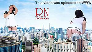 wow giant lady walks city streets without panties, towering like king kong