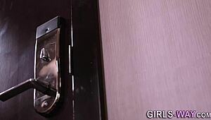 Cute lesbian babes lick each other passionately