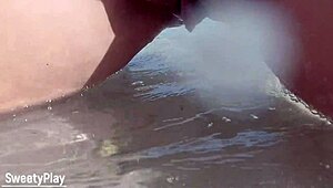 Curvy wife shaves smooth before peeing openly on a public beach