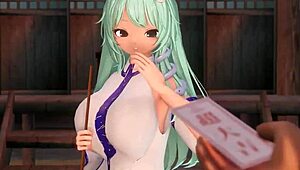 Early morning sanae gives paizuri in 3d hentai
