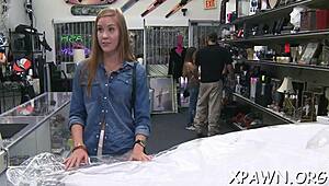 Sex in the shop with a big schlong, blowjob and tight pussy action 😏