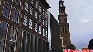 Dicksucking Amsterdam Hooker Jizzed on Tits by Tourist in Stockings