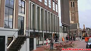 Dicksucking Amsterdam Hooker Jizzed on Tits by Tourist in Stockings