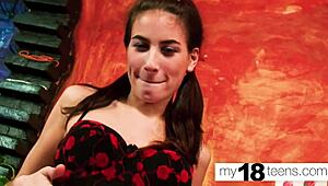 My18teen babe drills pussy with huge toy, closeup orgasm madness